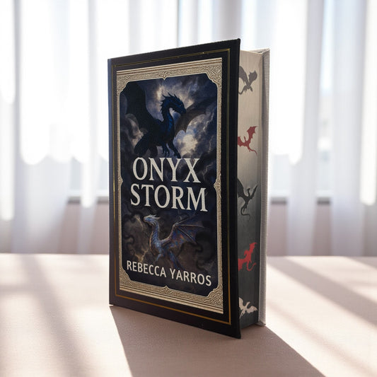 “Onyx Storm” Collectors Edition - Hand-bound Leather Hardback | Sprayed Edges | Character End Papers | Gold Foiling